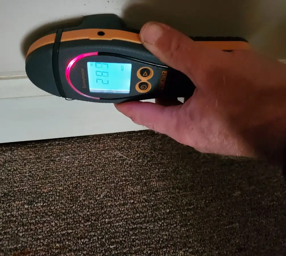 Moisture detection at baseboard during Burst Pipe Cleanup in Merced